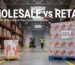 Warehouse comparing wholesale and retail pricing with boxed products.