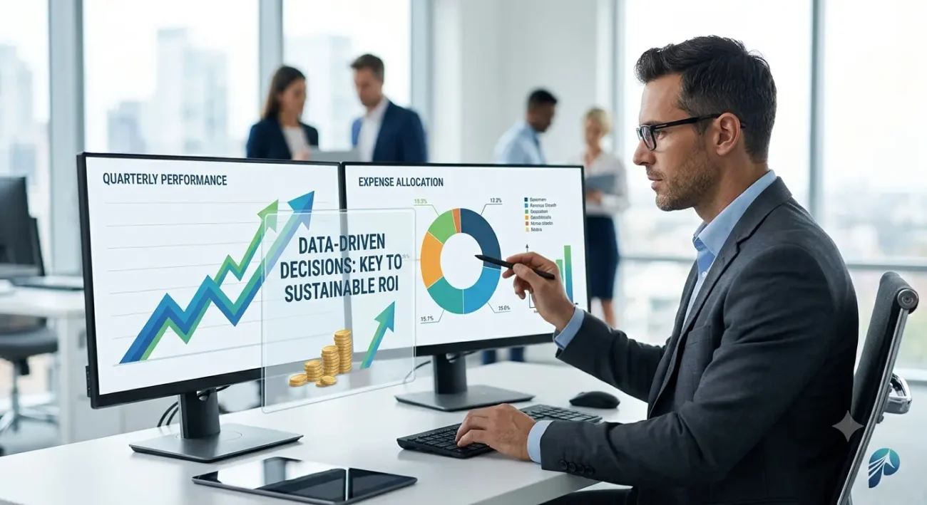 Strategic business manager analyzing dynamic digital marketing growth charts to increase ROI and profitability with Paramount Distribution.
